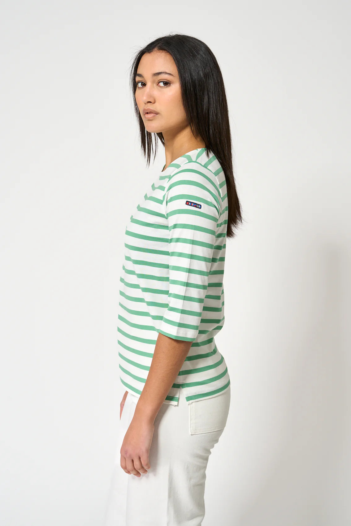 French Sleeve T- Shirt - Green Stripe