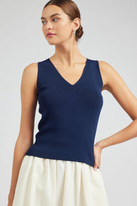 Navy Sleeveless V-Neck Top