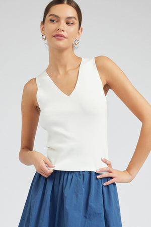 White Sleeveless V-Neck Top