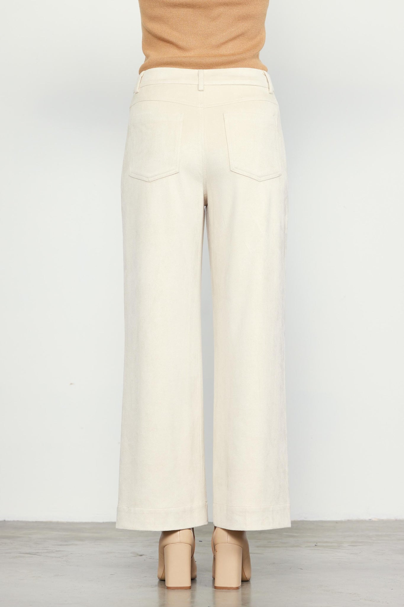 Ivory Faux Suede Wide Leg Pants