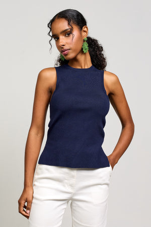 Knit Fitted Tank Top - Navy
