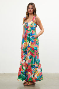 Tropical Tie-Back Maxi Dress