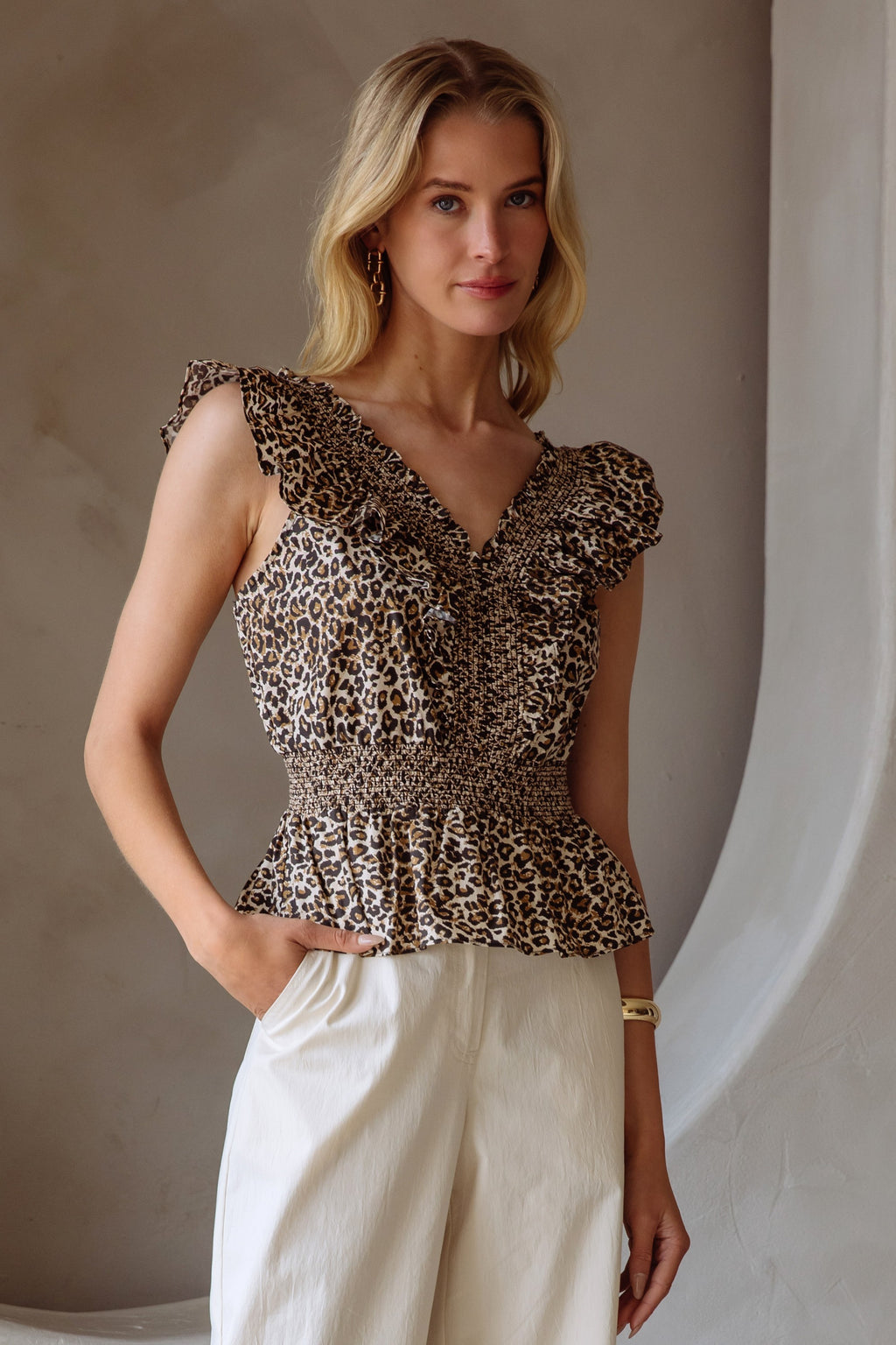 Leopard Print Poplin Peplum Top