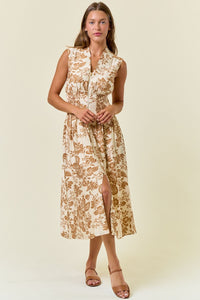 Paisley V-neck Zip Front Midi Dress