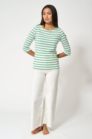 French Sleeve T- Shirt - Green Stripe