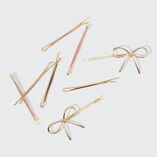 Metal Enamel Puffy & Bow Bobby Pins 8pc Set