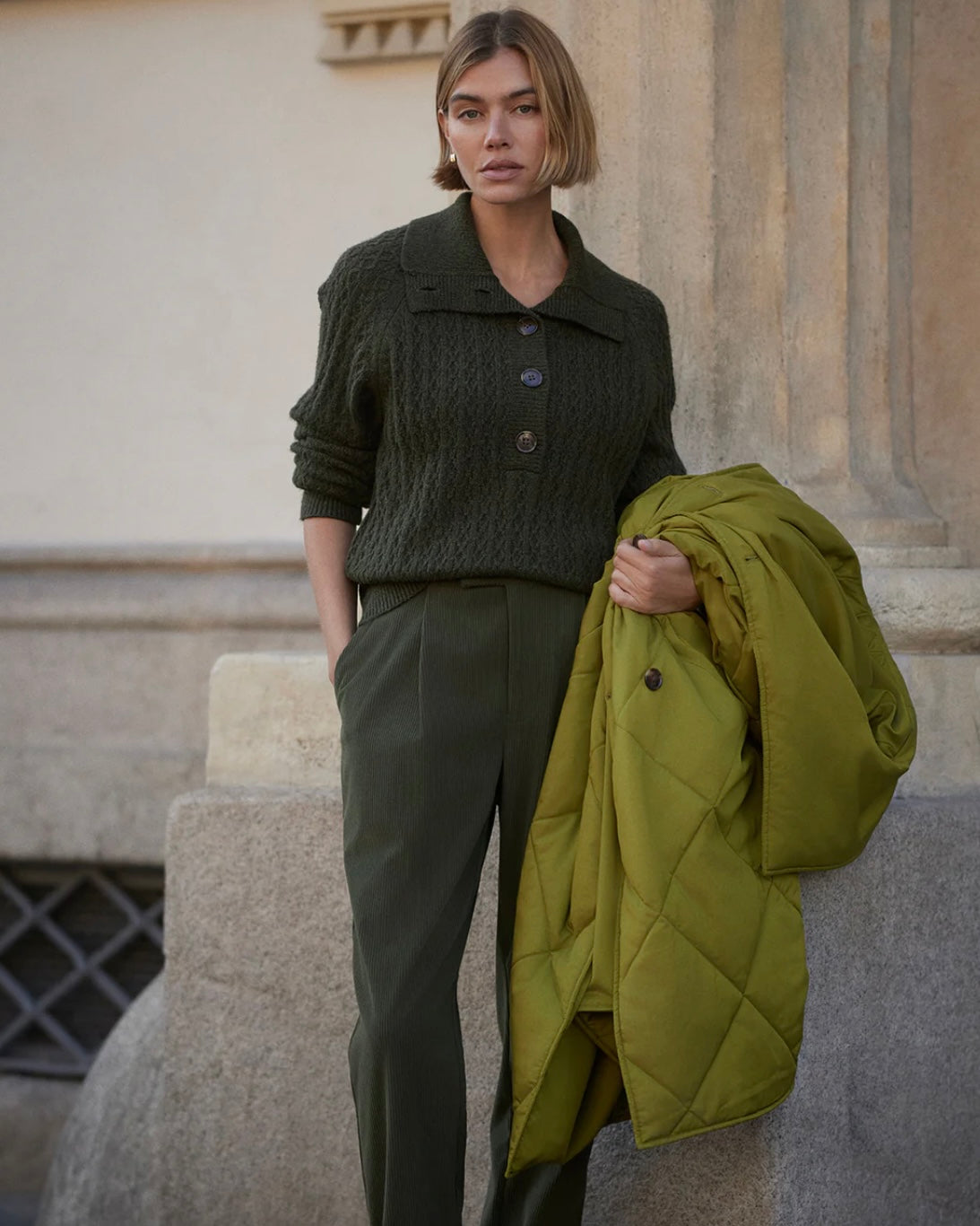 Bridget Half Button Sweater - Dark Olive