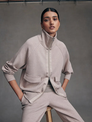 Roxbury Zip-Through Sweat - Taupe Marl