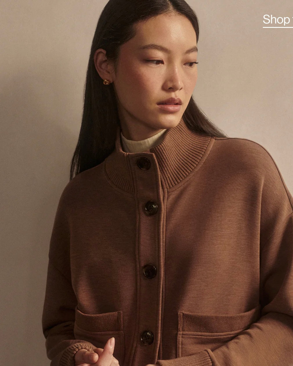 Sabrina Button Through Sweat - Golden Bronze Marl