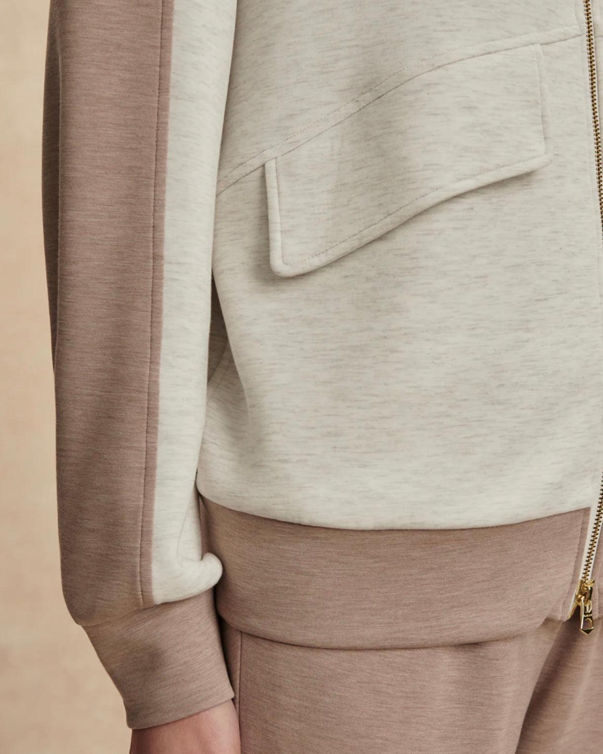 Garcia Zip-Through Sweat - Ivory Marl/Taupe Marl