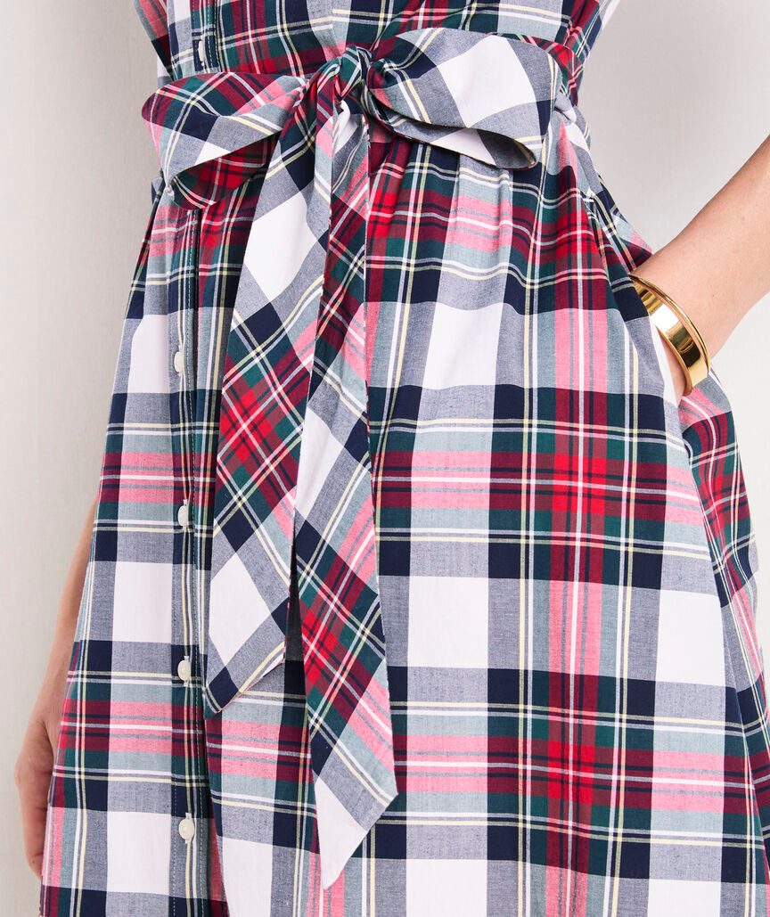 White Cap Plaid Poplin Midi Shirtdress