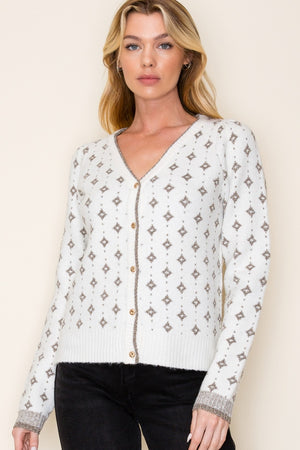 Ivory Lurex Diamond Cardigan