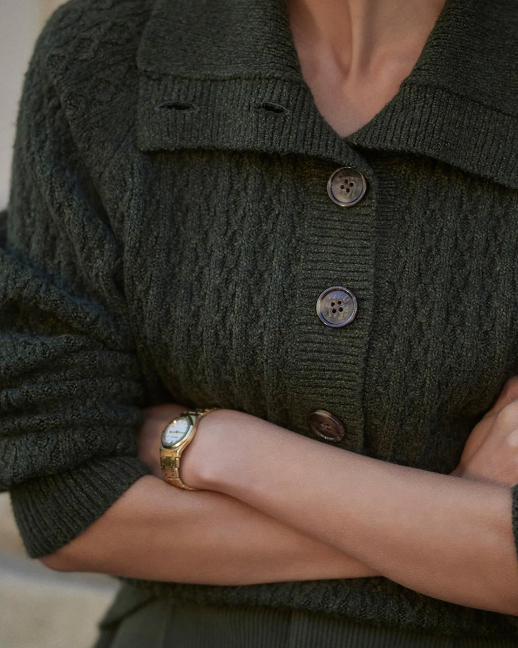 Bridget Half Button Sweater - Dark Olive