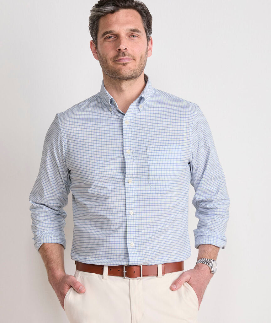 Calabash Check Performance Cotton Shirt - Hull Blue