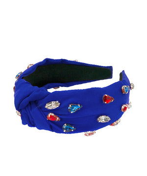 Rhinestone Embellished Headband - Blue