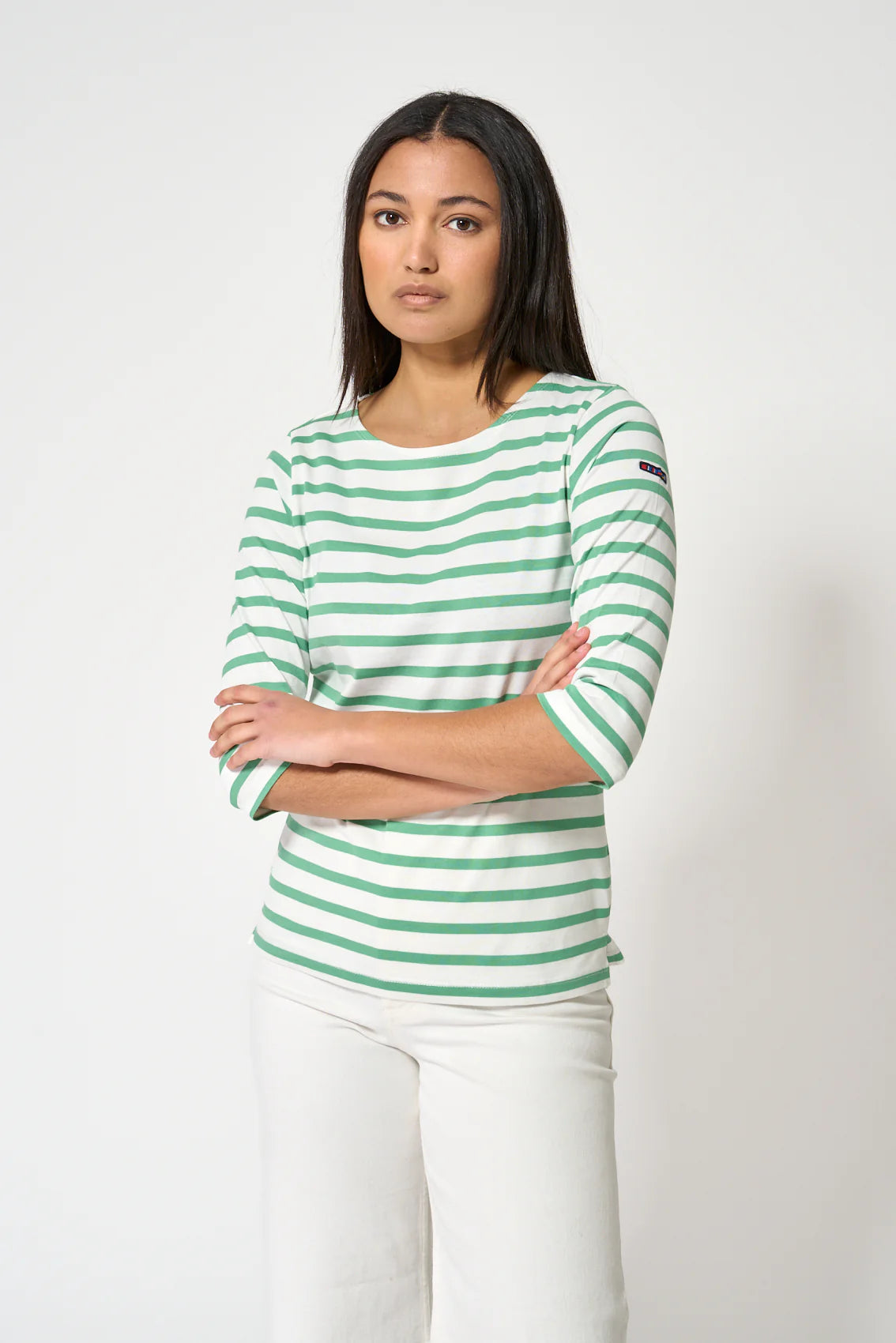 French Sleeve T- Shirt - Green Stripe