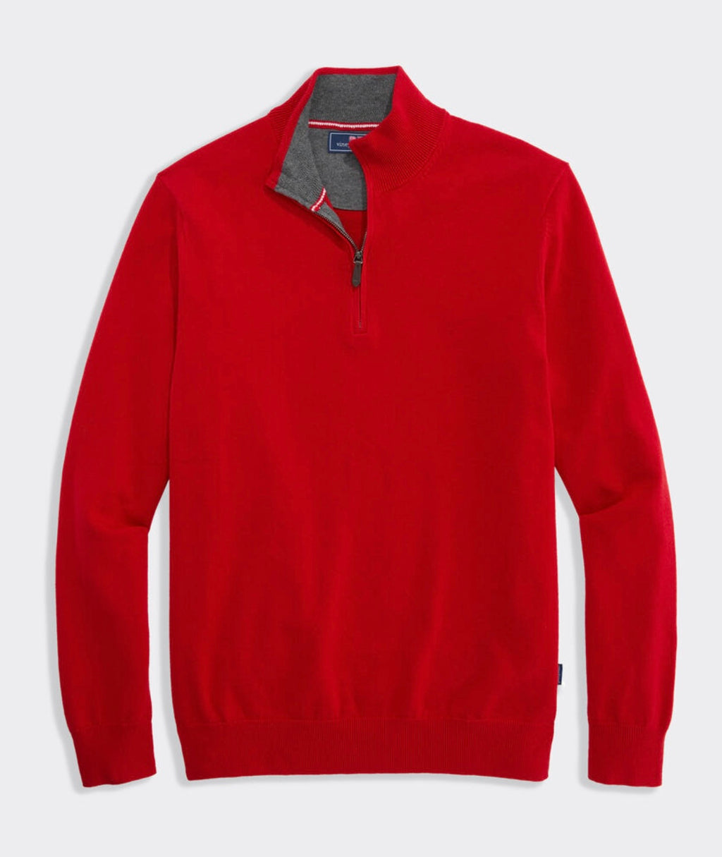 Tipped Boathouse Quarter Zip Sweater - Red Velvet