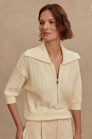 Arney Half-Zip Knit Polo - Egret