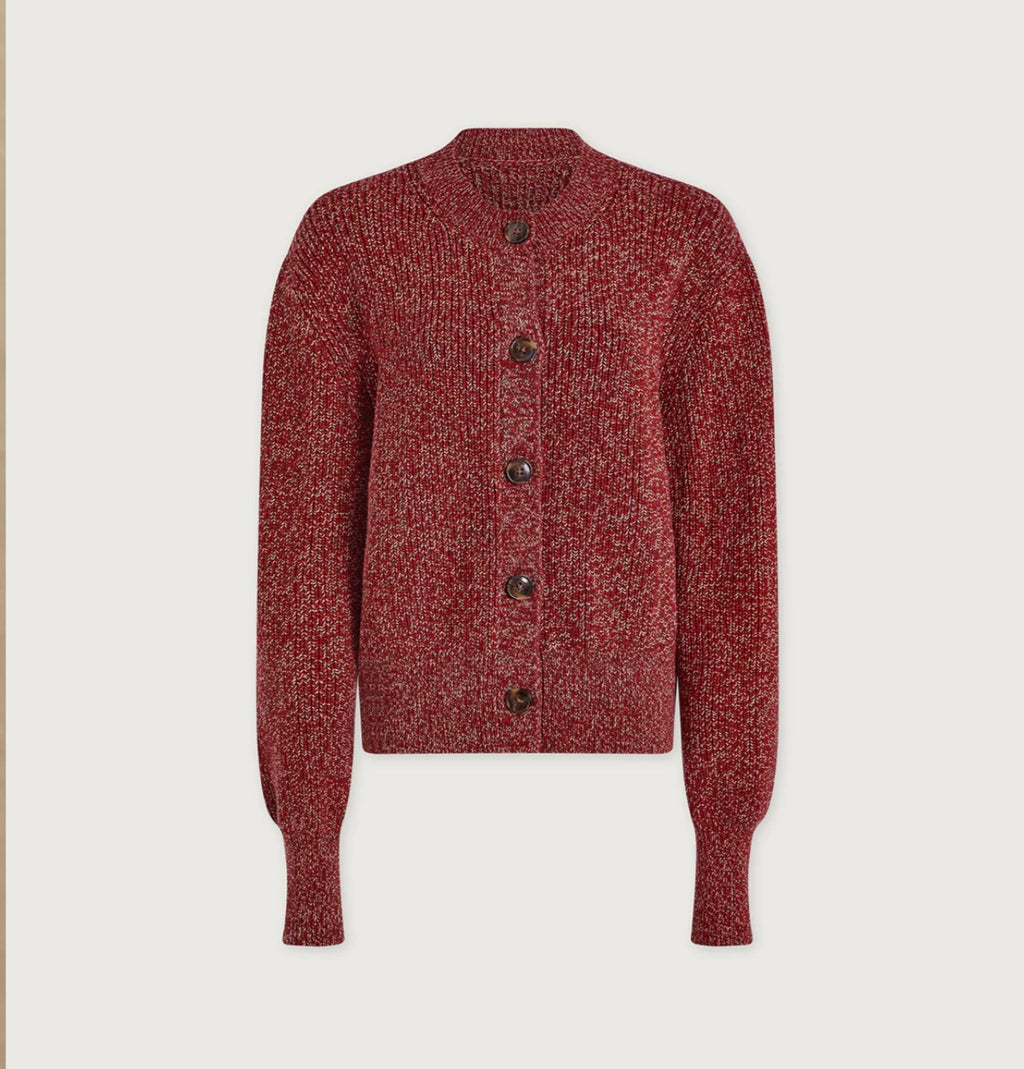 Patricia Rib Cardigan - Red Fleck