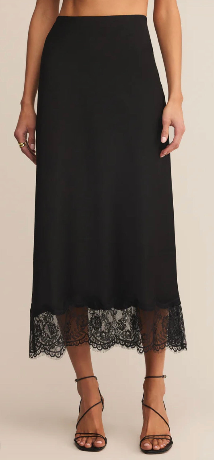 Cinder Lace Midi Skirt - Black