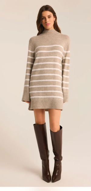 Fin Stripe Sweater Dress - Heather Taupe