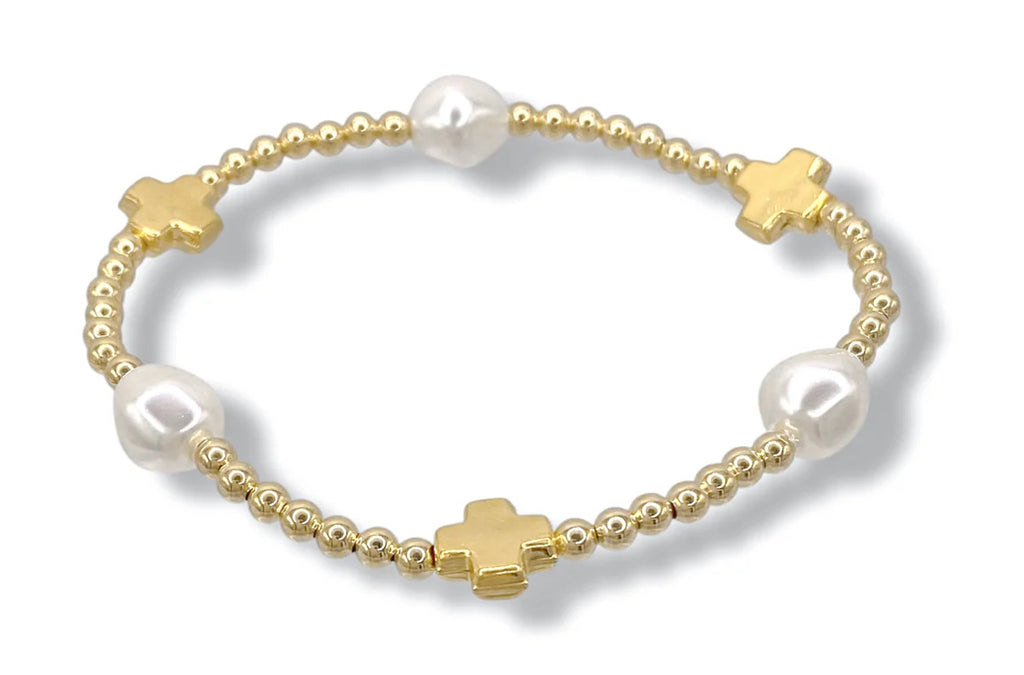 Signature Cross Admire Pattern Bead Bracelet - Pearl