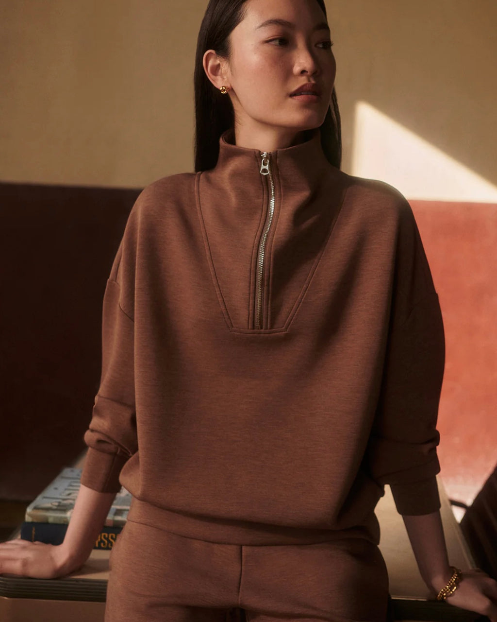 Hawley Half-Zip Sweat - Golden Bronze Marl