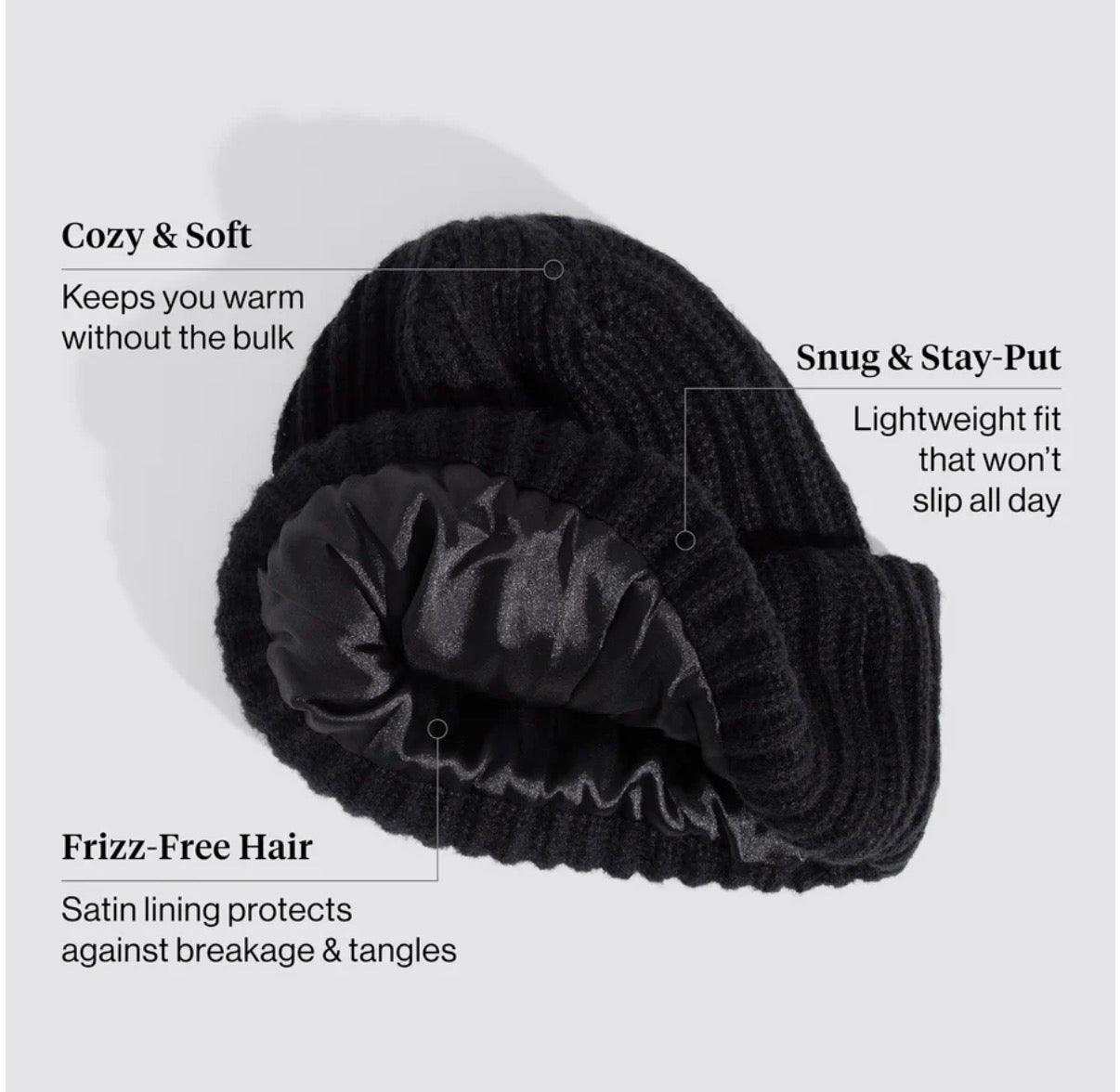 Glazey™ Satin-Lined Beanie in Black