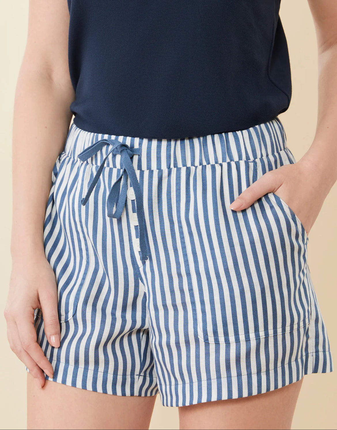 Winnie Drawstring Short Mini Stripe Sea Blue