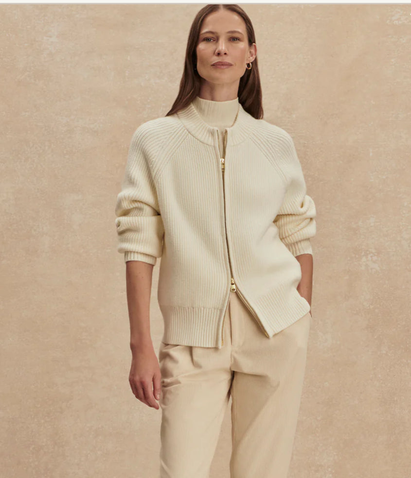 Milo Zip-Through Knit Jacket - Egret