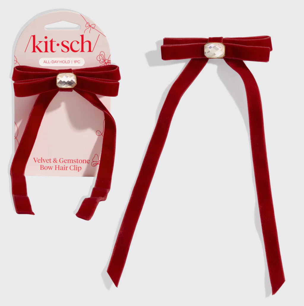 Velvet & Gemstone Bow Hair Clip