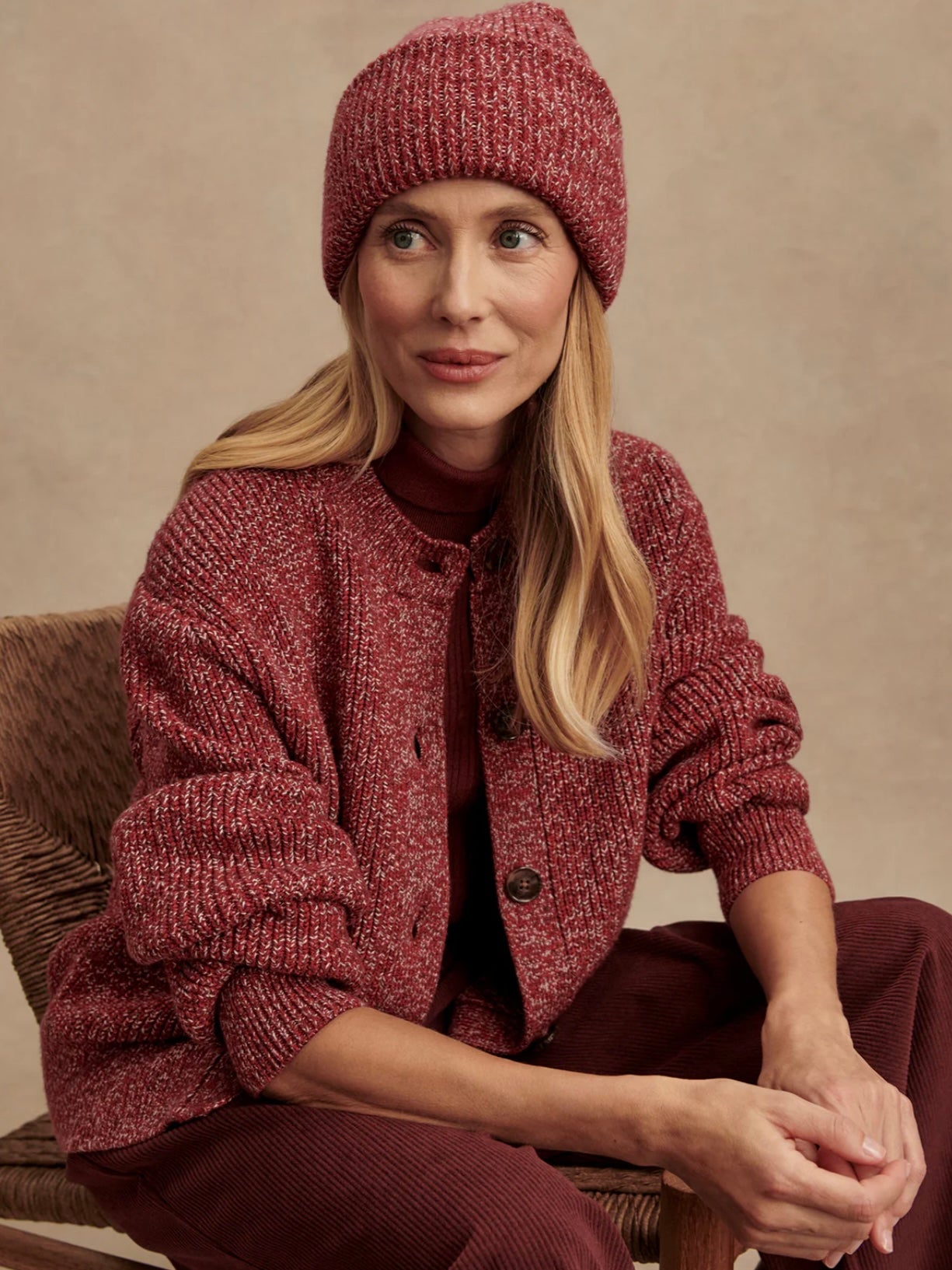 Patricia Rib Cardigan - Red Fleck