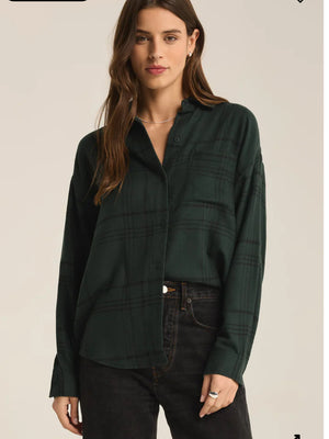 River Plaid Button Up - Cyprus Green