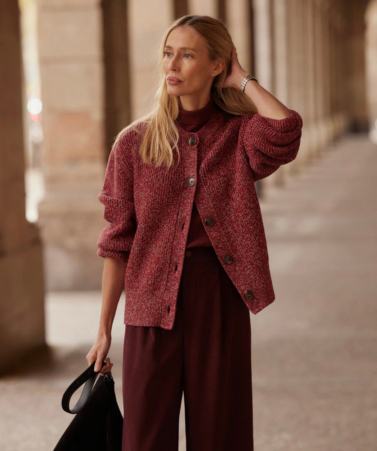 Patricia Rib Cardigan - Red Fleck