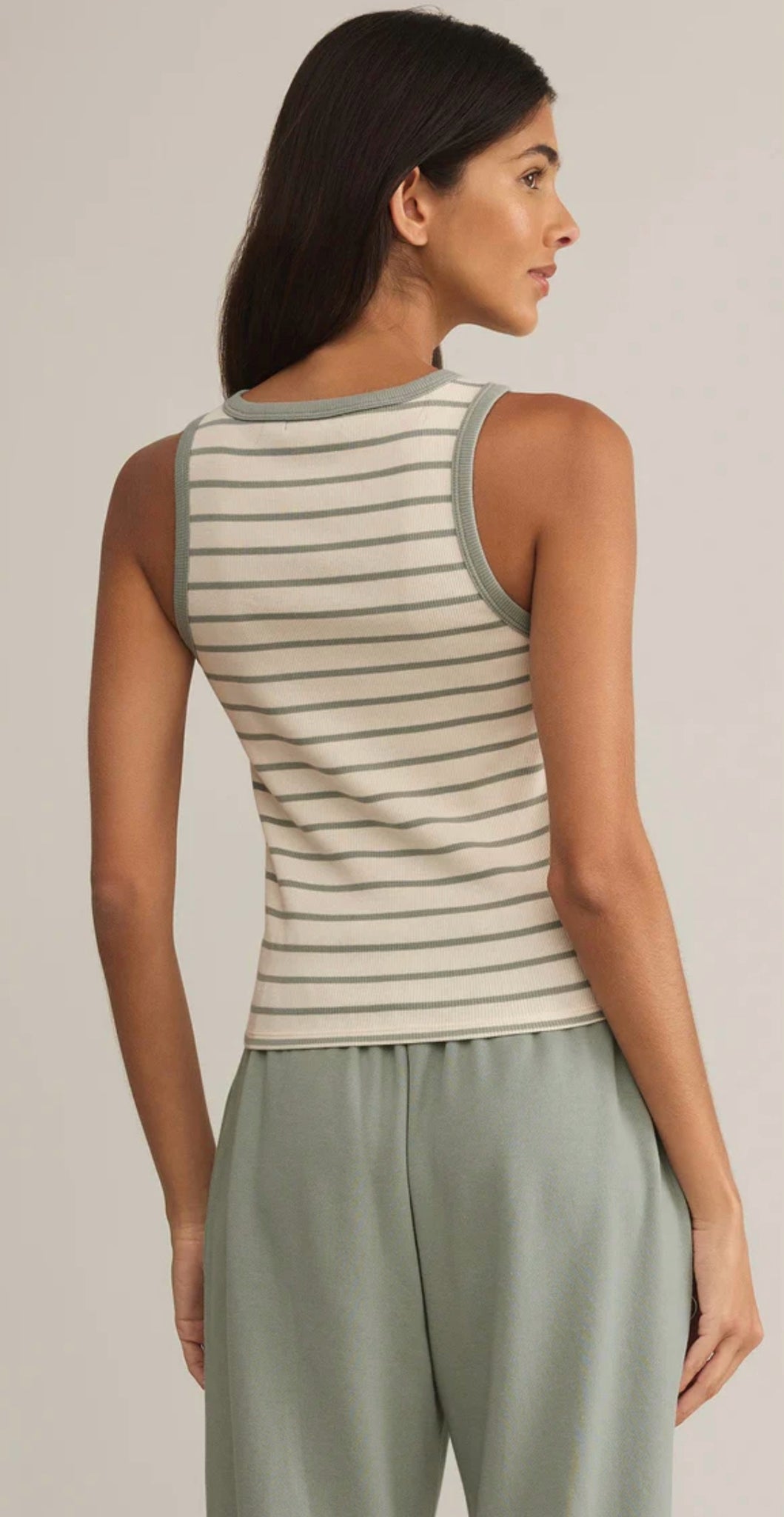 Hadley Striped Tank - Sage Green