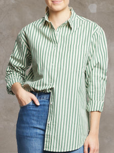 Sophia Button Down Shirt - Green Cabana Stripe