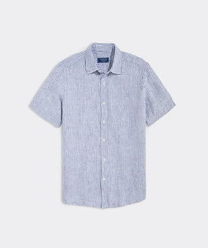 Nautical Navy Linen Short-Sleeve Stripe Shirt