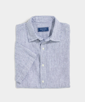 Nautical Navy Linen Short-Sleeve Stripe Shirt