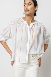 Bracelet Sleeve Shirred Blouse - Multi Stripe