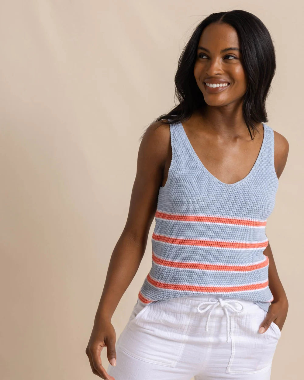 Alli Striped Sweater Tank - Subdued Blue + Coral