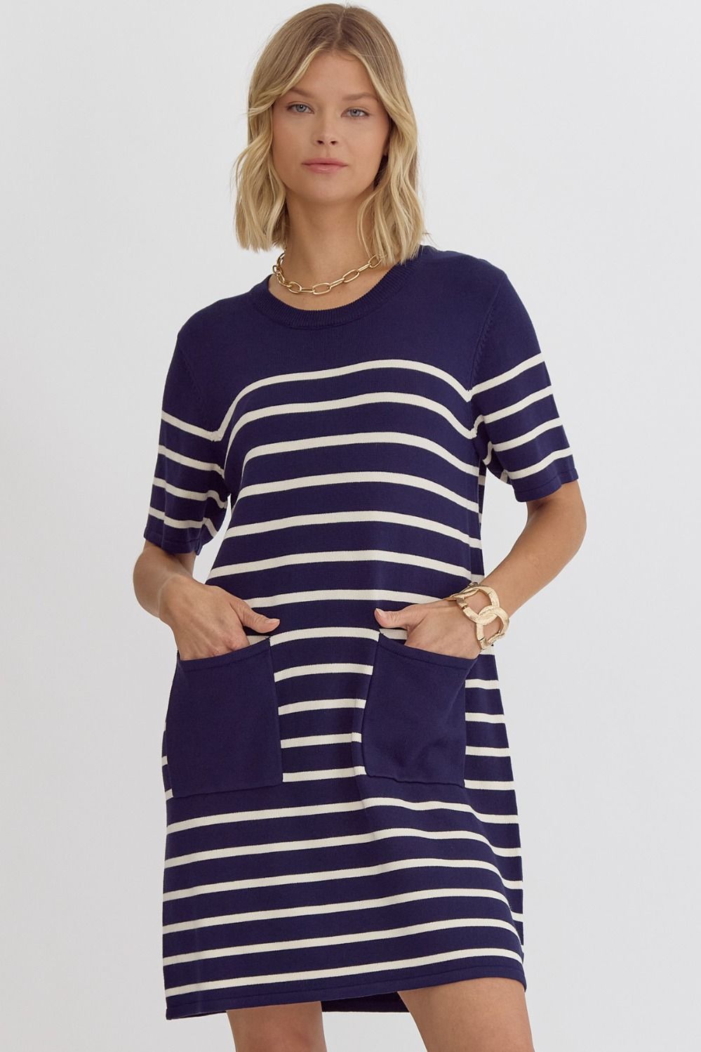 Stripe Front Pocket Mini Dress