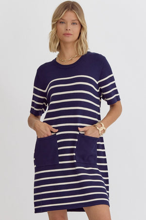 Stripe Front Pocket Mini Dress