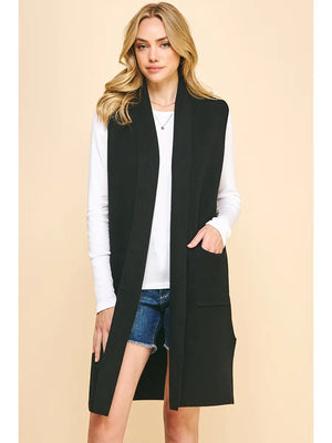 Sleeveless Knitted Cardigan in Black