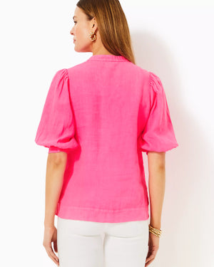 Mialeigh Linen Top - Passion Fruit Pink