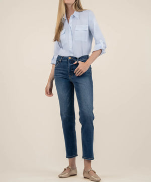 Elizabeth High Rise Straight Leg- Dainty W/Dk Base Wash