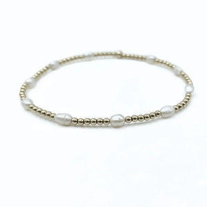 Petite Patterned Rice Pearl Bracelet with Gold Filled Beads