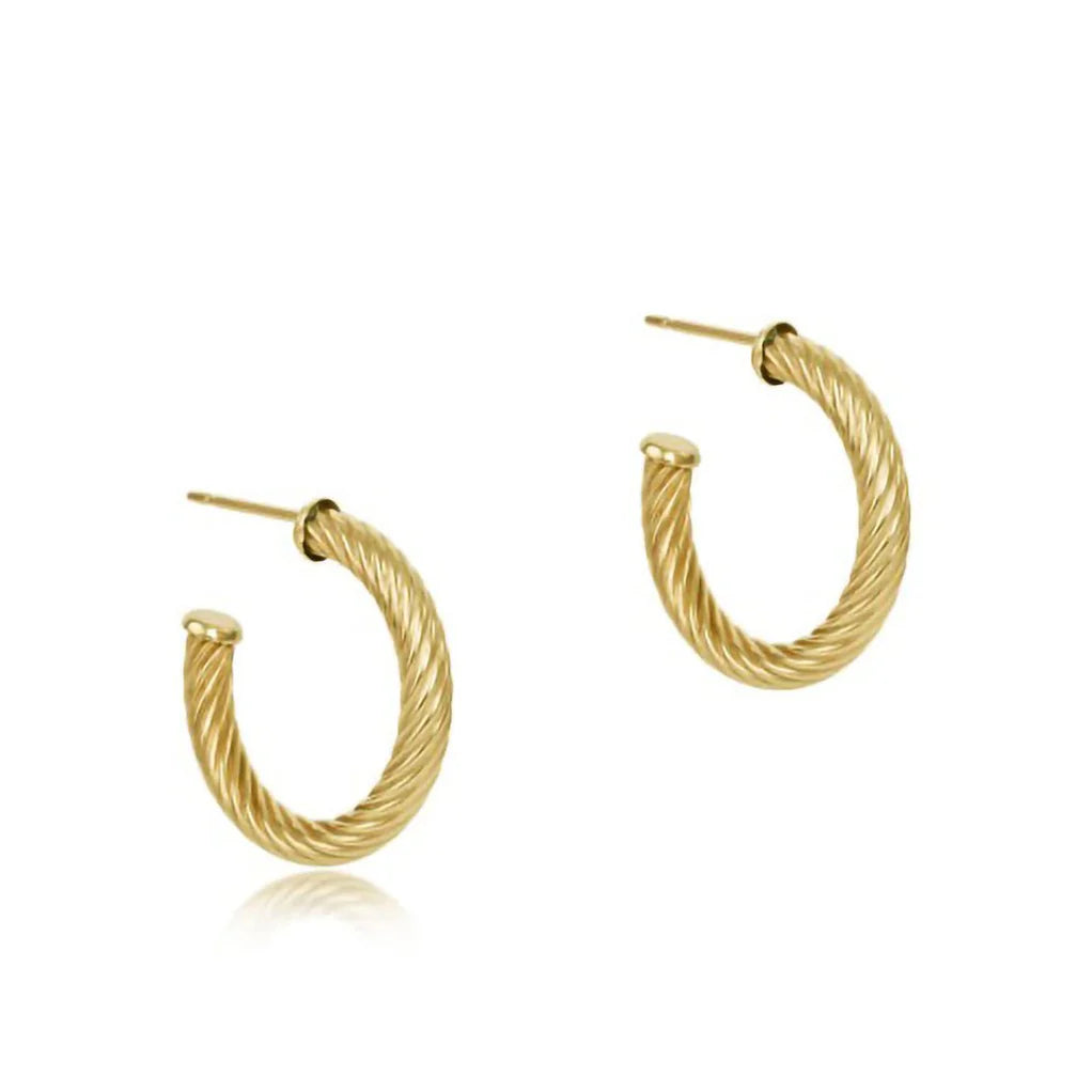 Round Textured Twist Post Hoop - Gold