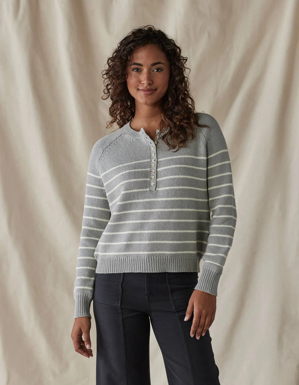 Josefine Henley Sweater - Grey Stripe