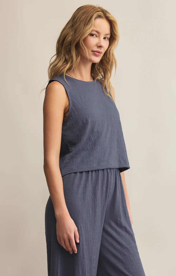 Sloane Textured Slub Top - Worn Blue