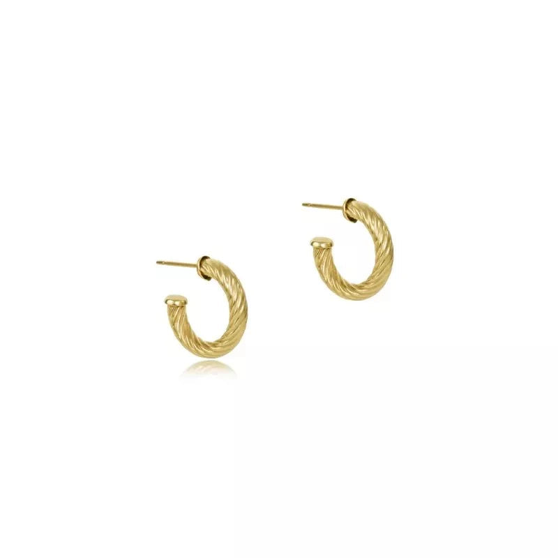 Round Textured Twist Post Hoop - Gold